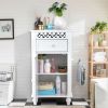 White Floor Linen Cabinet Bathroom Storage Organizer