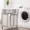Heavy Duty Laundry Cart with 3 Beige Hamper Bags and Lockable Wheels
