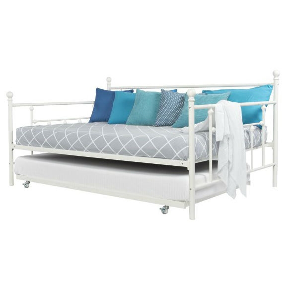 Full Size White Metal Daybed With Twin, Twin Roll Out Bed