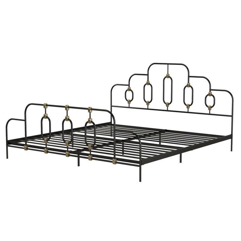 King Farmhouse Style Metal Platform Bed 