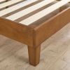King size Solid Wood Platform Bed Frame with Headboard in Medium Brown Finish