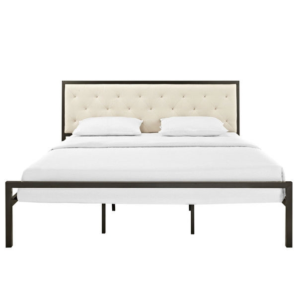 Modern Metal Platform Bed Frame, Upholstered Panel Bed King Size