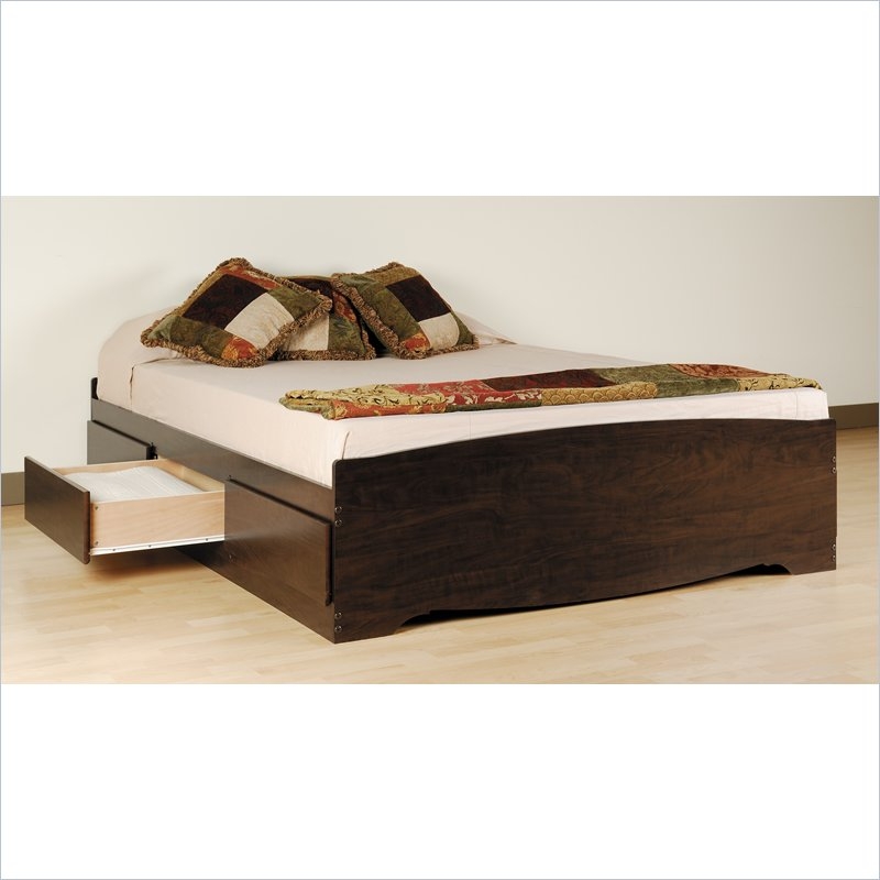 Twin Xl Espresso Brown Platform Bed W, Brown Twin Bed Frame With Storage