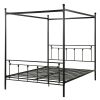 Queen Sturdy Metal Platform Bed Frame with Canopy in Black Metal Finish