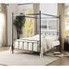 Queen Sturdy Metal Platform Bed Frame with Canopy in Black Metal Finish
